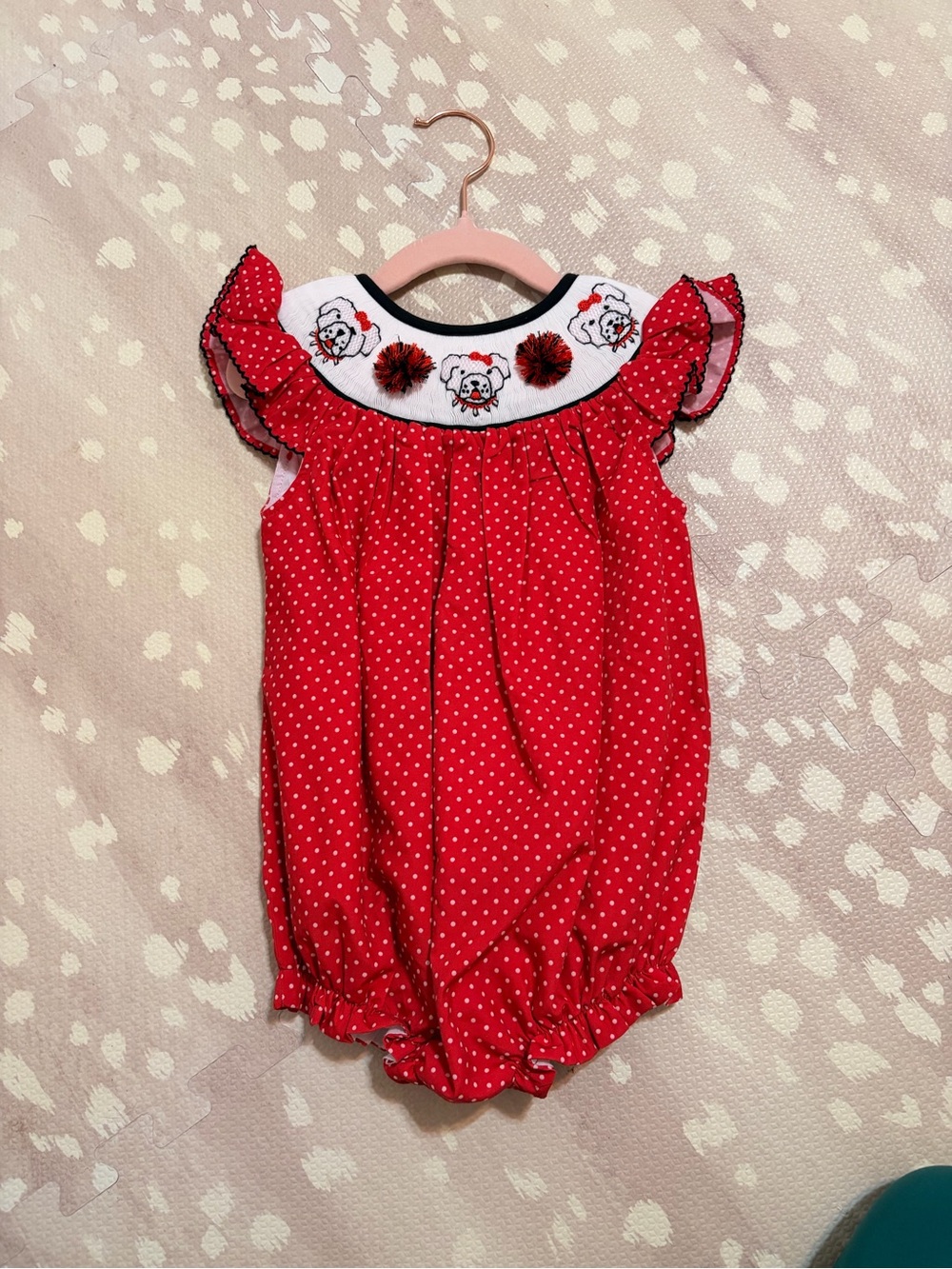 Red Polka Dot Baby Romper with Embroidered Collar